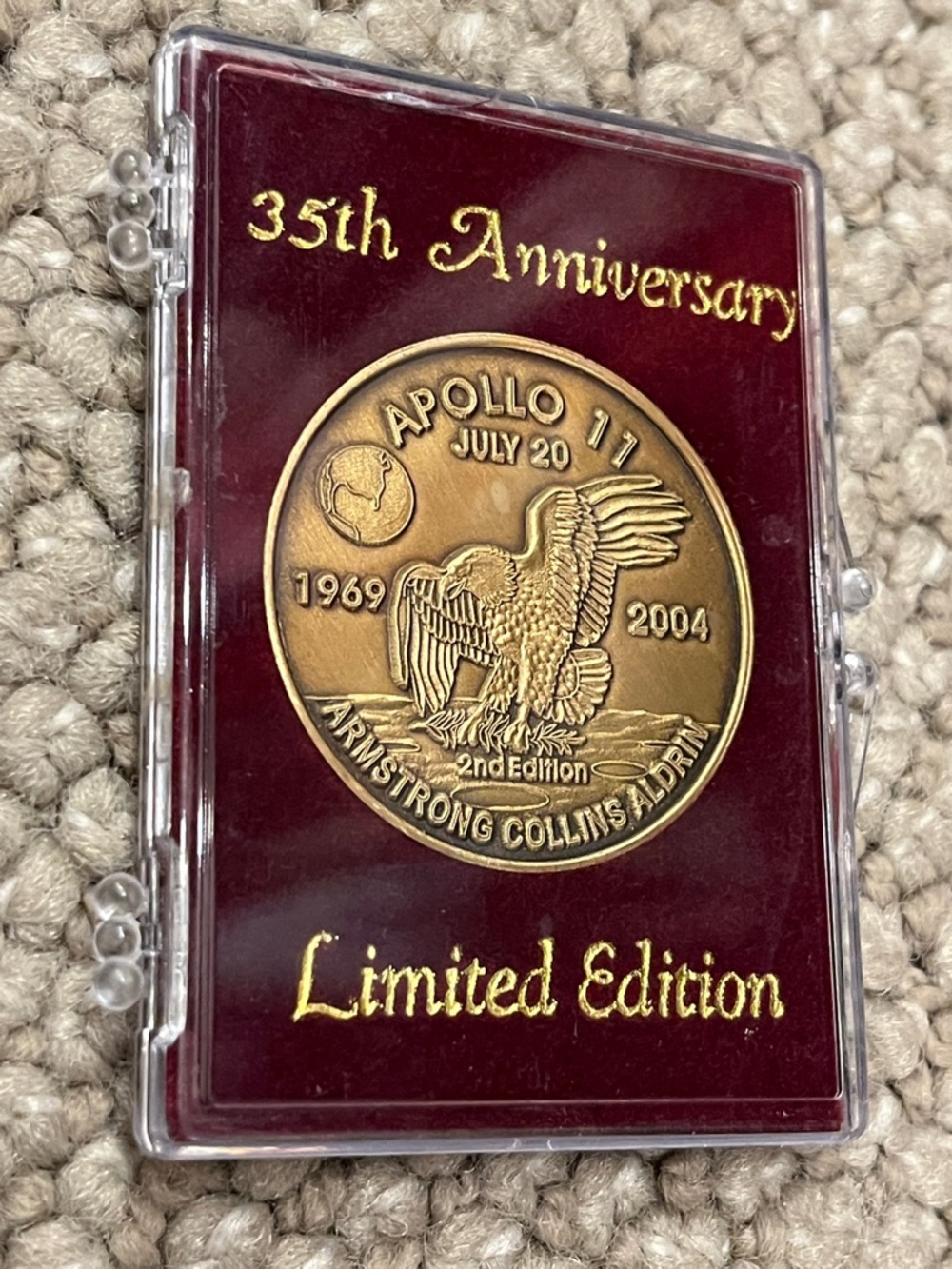 Limited Edition Apollo 11 Commemorative Coin in Gold Tone - 35th Anniversary